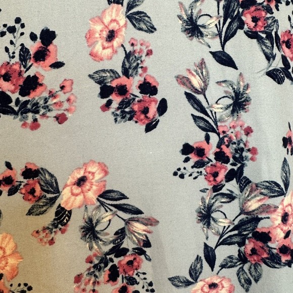 Pink Rose Short Sleeve Dress 2X XXL Blue Floral Stretch Criss Cross Knee Length - Picture 6 of 7